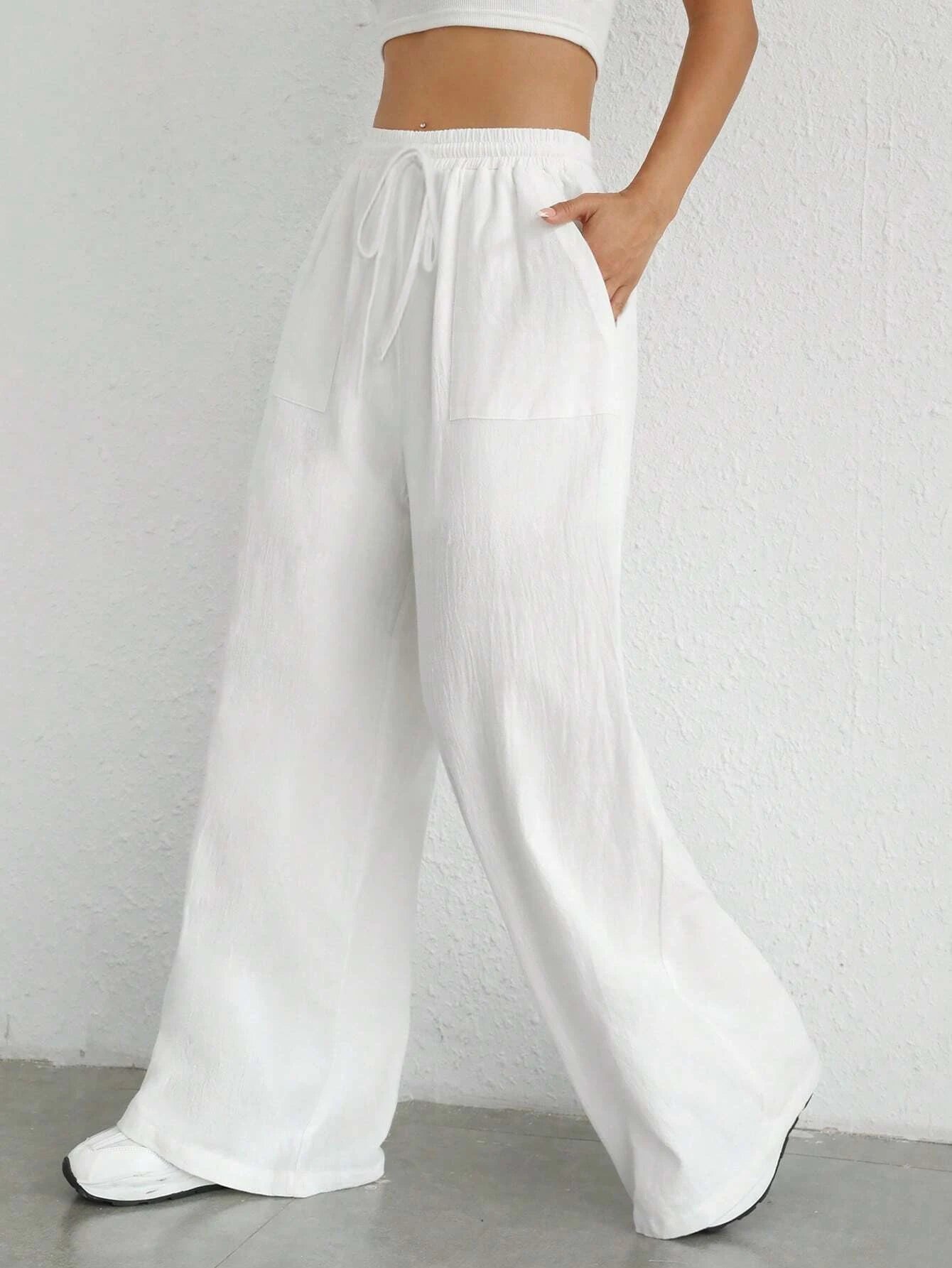 Women's Solid Color Wide Leg Pants, Casual Comfy Trousers for Daily Wear, Ladies Bottom