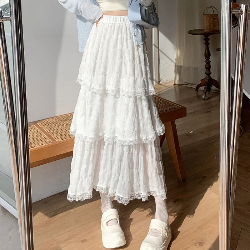 Sweet Lace Women Cake Puff Chiffon Skirts