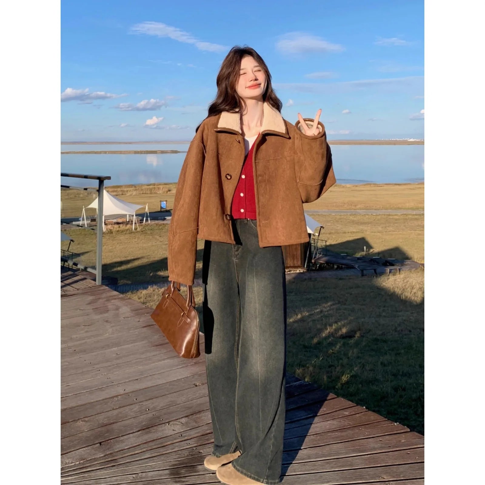 Fur Integrated Lamb Velvet Jacket 2025 Women's Handsome Fashion Temperament Thickened Short Suede Top