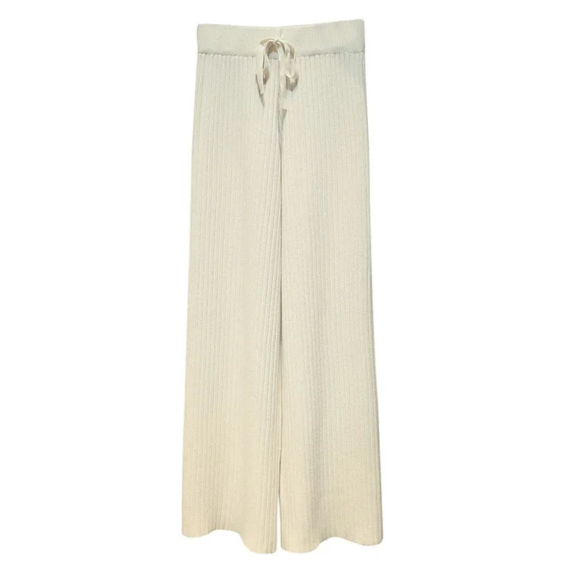 Autumn Winter Thickened High-waist Knitted Wide-leg Pants Draped and Versatile Loose Straight Pants Women's Casual Wool Pants