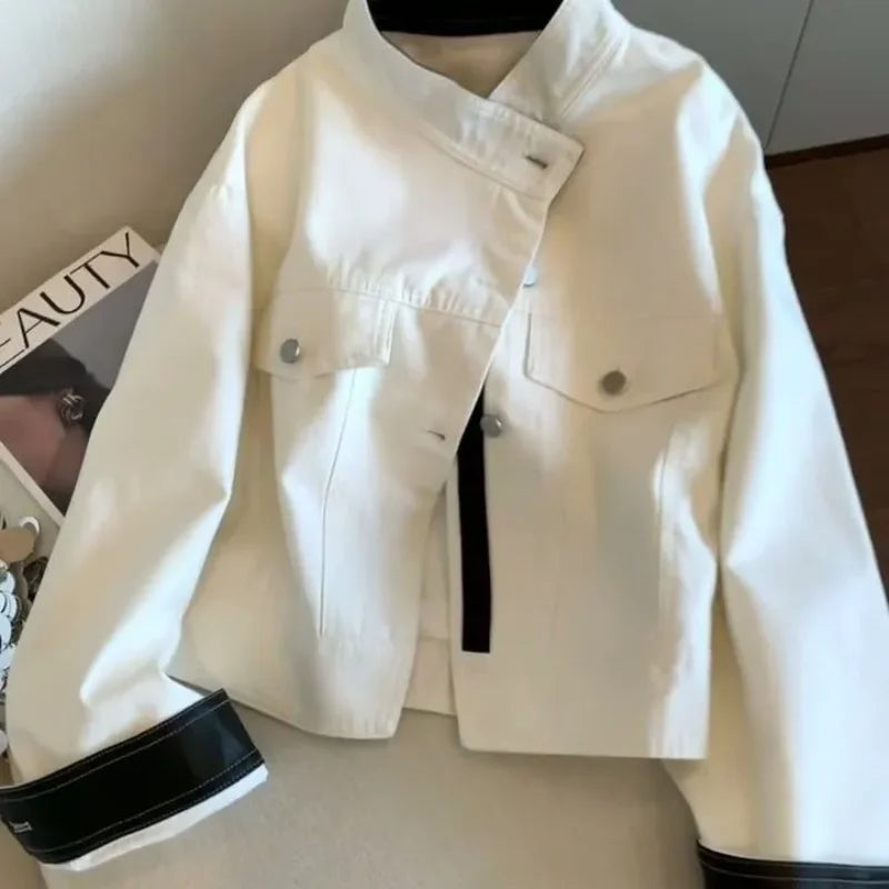 Retro Bane Style Contrasting Fashionable Jacket for Women Loose Casual and Versatile Temperament
