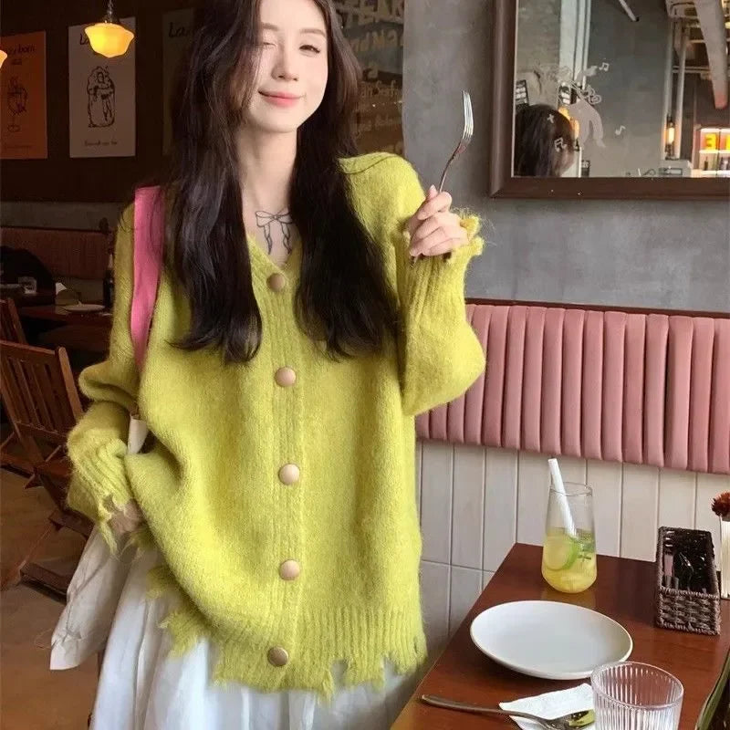 Long-sleeved Sweater Jacket for Women's Halter Neck V-neck Tassel Fashion Cardigan Top