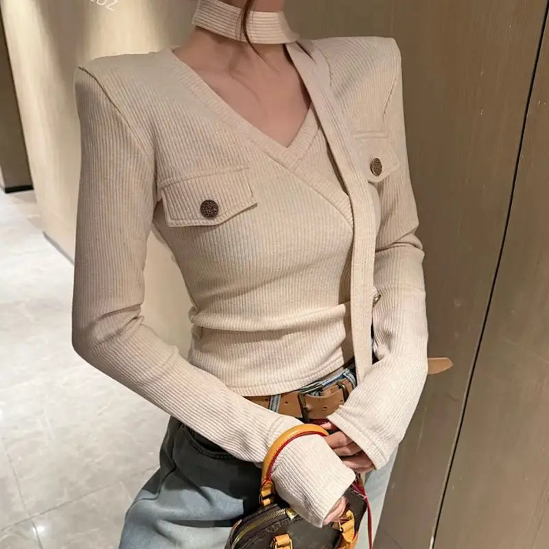 Women Clothing Spring Autumn Fashion Korean Hollow Out Solid Color Knitting Female All-match Slim Appear Thin Sweater Pullovers