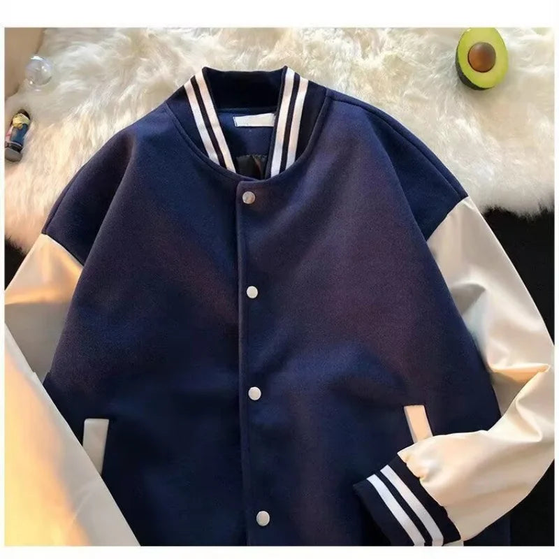 Retro men's baseball jacket, stand up collar cardigan, middle and high school jacket, spring and autumn women's clothing
