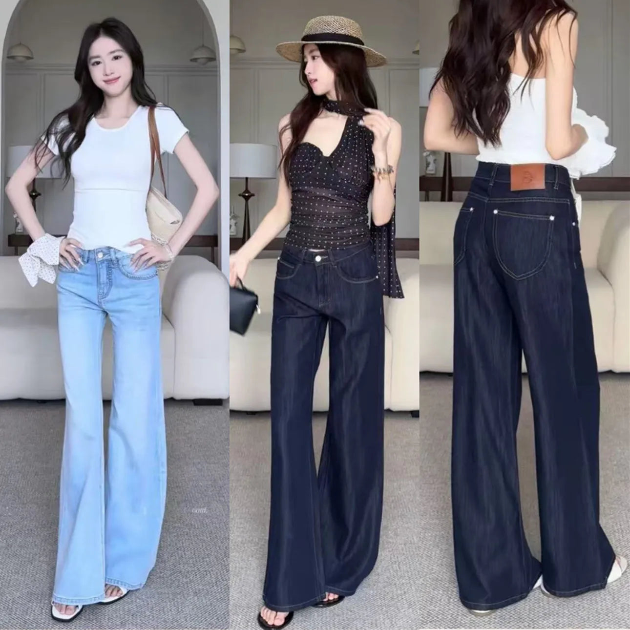Loose Leisure Womens Highwaisted Jeans Straight Tube Blue Denim Pants Low Waist Streetwear Y2K Bootcut Wide Leg Pocket Design