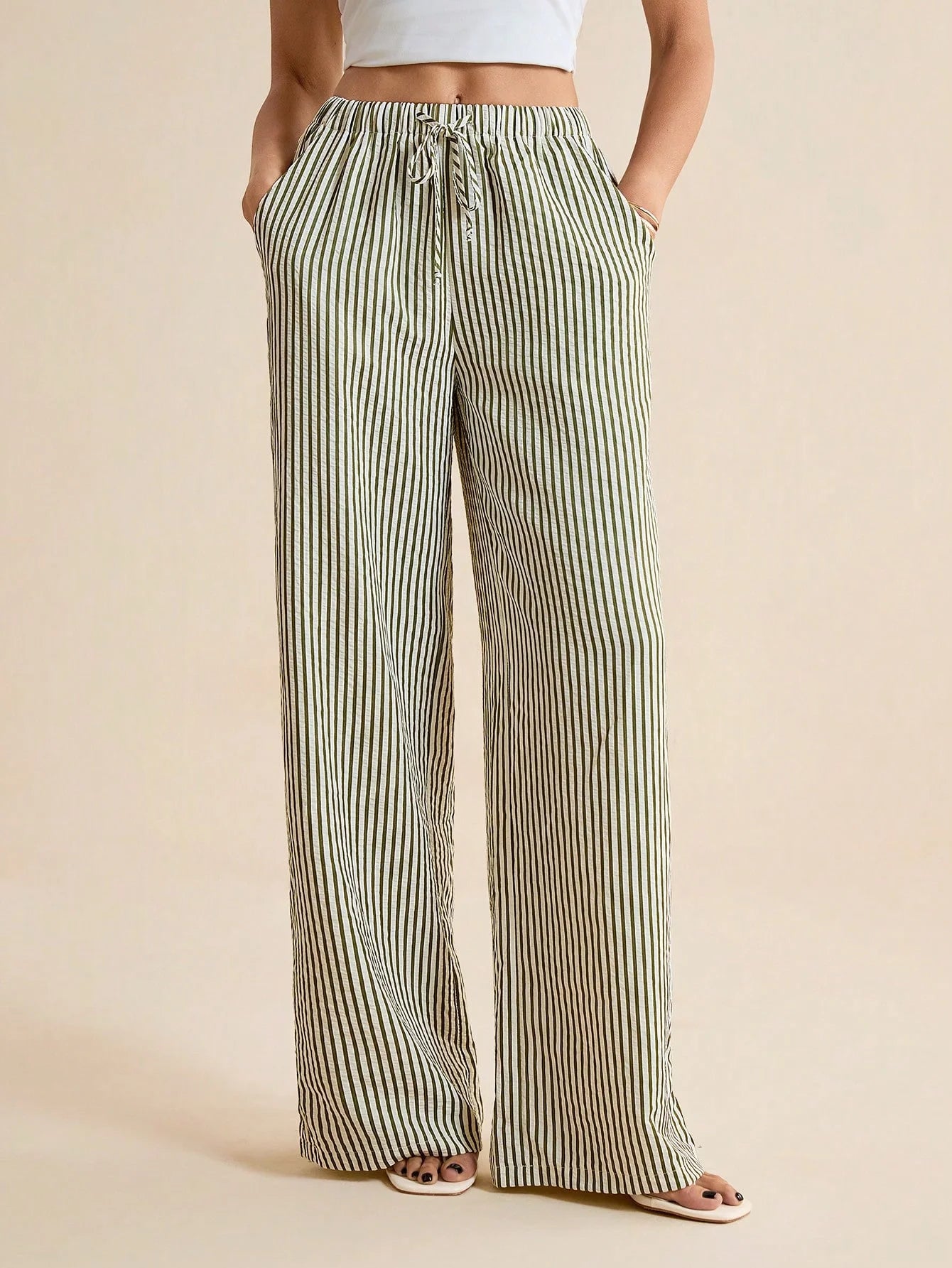 Foreign trade women's autumn new style European and American striped wide leg pants straight leg casual pants