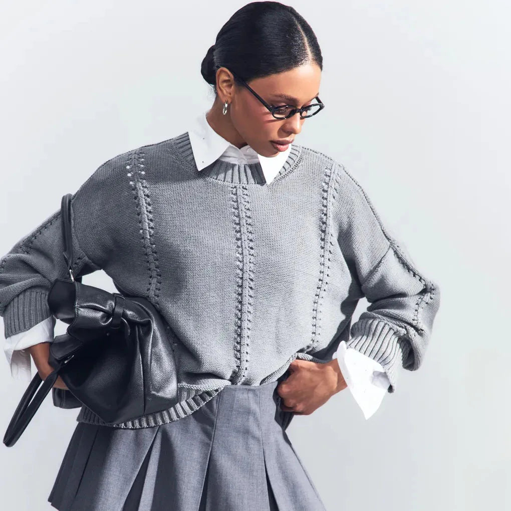 Hollow Out Knitted Pullover Women's Vintage Elegant Long Sleeve O Neck Loose Sweater Autumn Winter 2025 Stylish Commute Sweaters