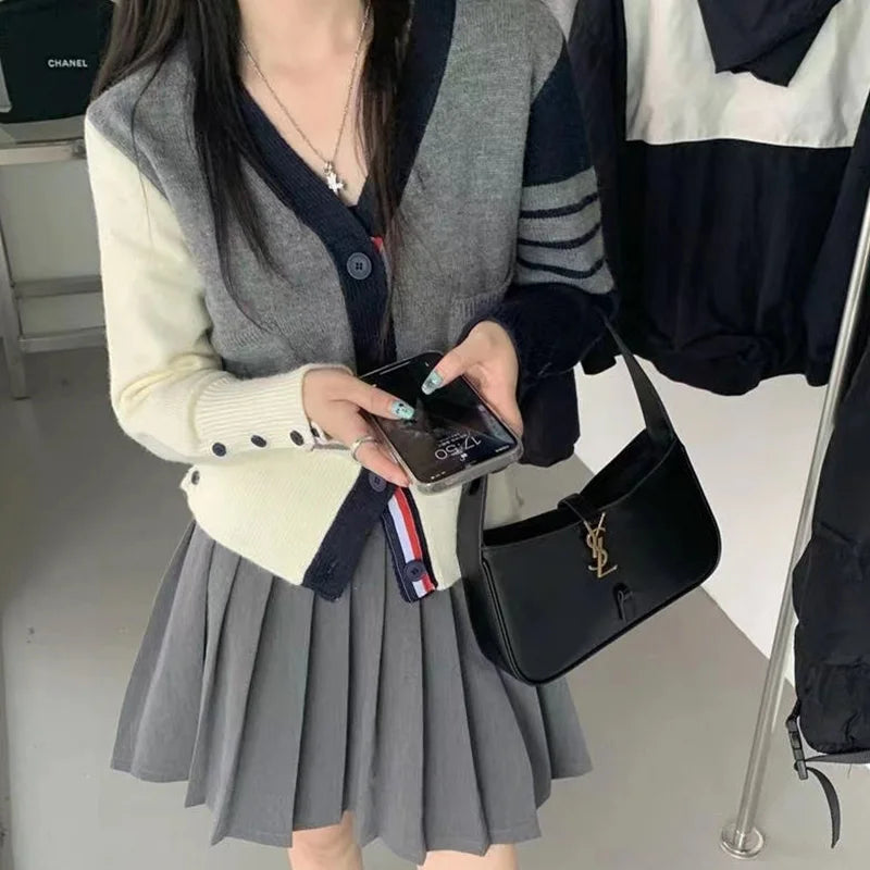 Autumn Winter New All-match Irregular Knitting V-neck Long Sleeve Sweater Femme Fashion Striped Buttons Cardigan Coat Women's