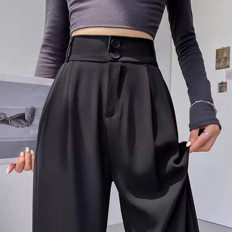 Lady Baggy High Waist Suit Pants Women Classic Designer Straight Leg Trousers Girls Fashion Casual Daily Slacks