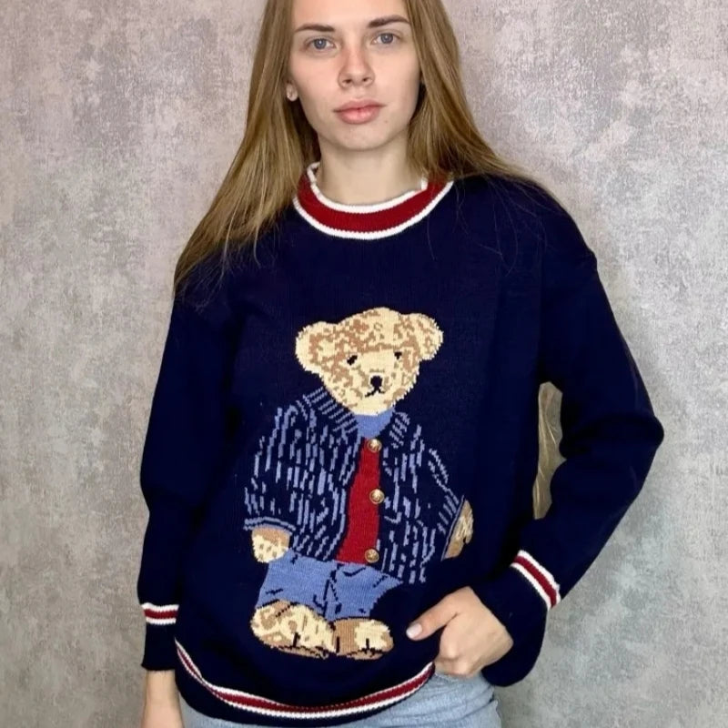 2025 Autumn Winter Women's Vest Japanese Style Cartoon Bear Pullover Vest Sweater Oversize Harajuku Kawaii Clothes Knitted Vest
