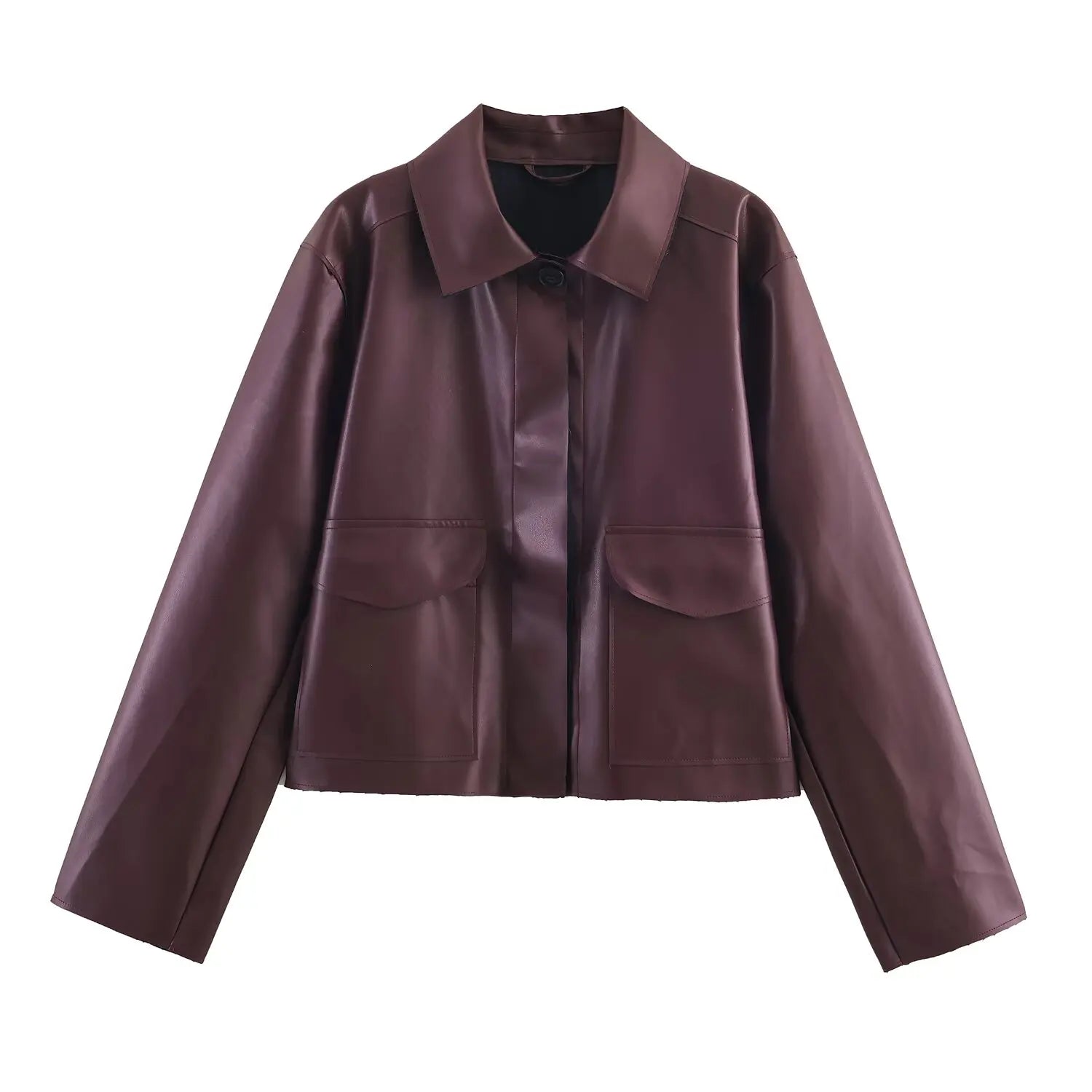 2025 New Women's Clothing European and American Style Fashion Fur-edged Lapel Loose Imitation Leather Short Jacket